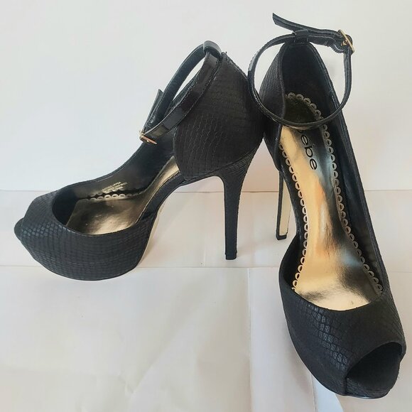 Black Bebe Adriana Ankle strap stiletto heels size 7 women's - Picture 7 of 7